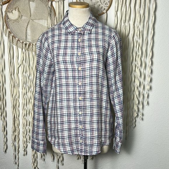 CP Shades Red White Blue Plaid Linen Long Sleeve Button Down Shirt Size Small - Picture 1 of 12